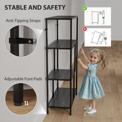 Industrial Bookshelf Bookcase w/ Open Shelves for Study Charcoal Grey
