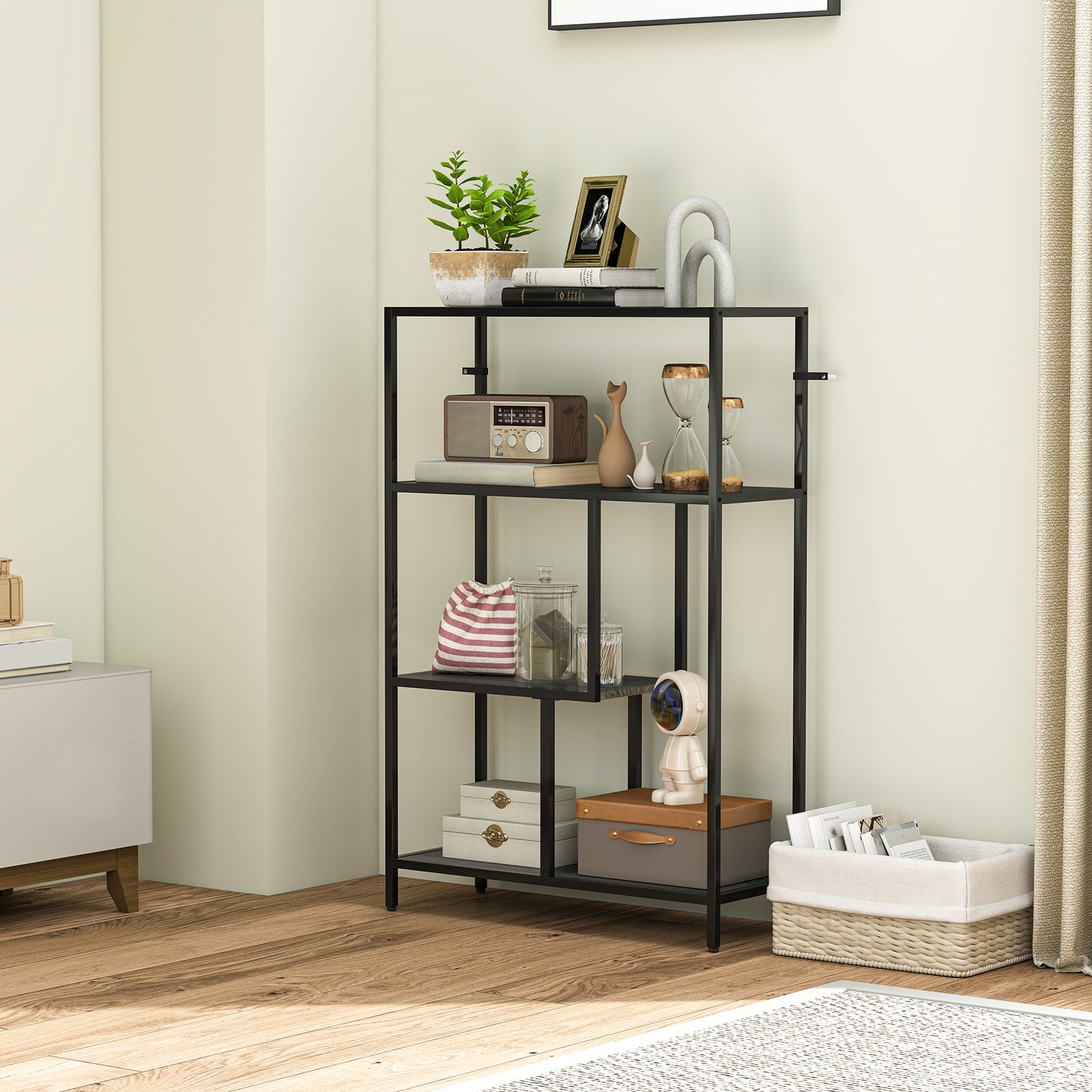 Industrial Bookshelf Bookcase w/ Open Shelves for Study Charcoal Grey