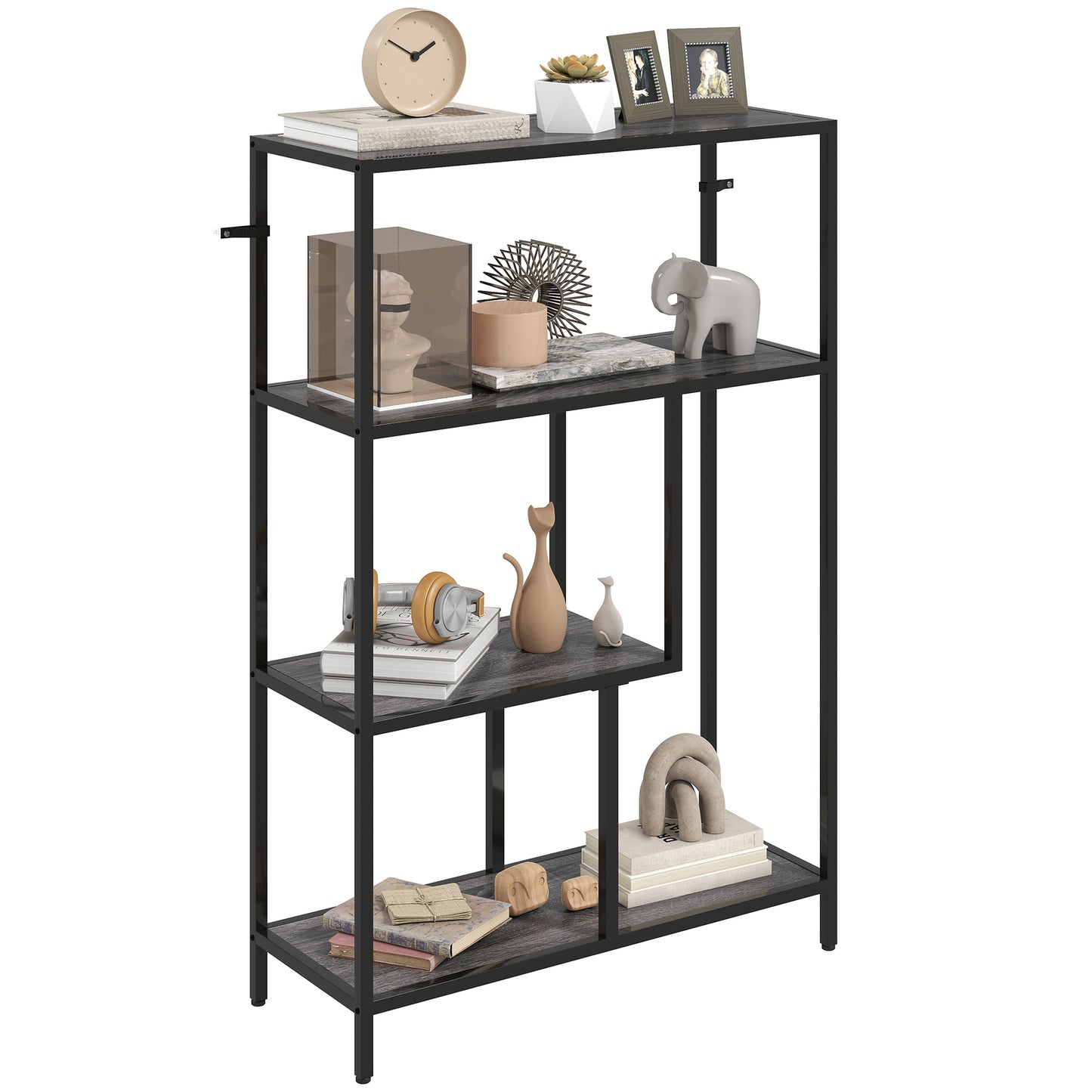 Industrial Bookshelf Bookcase w/ Open Shelves for Study Charcoal Grey