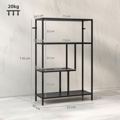Industrial Bookshelf Bookcase w/ Open Shelves for Study Charcoal Grey
