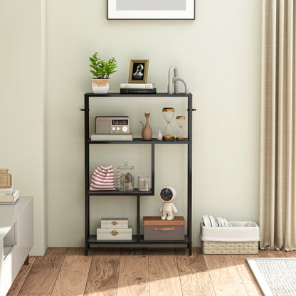 Industrial Bookshelf Bookcase w/ Open Shelves for Study Charcoal Grey