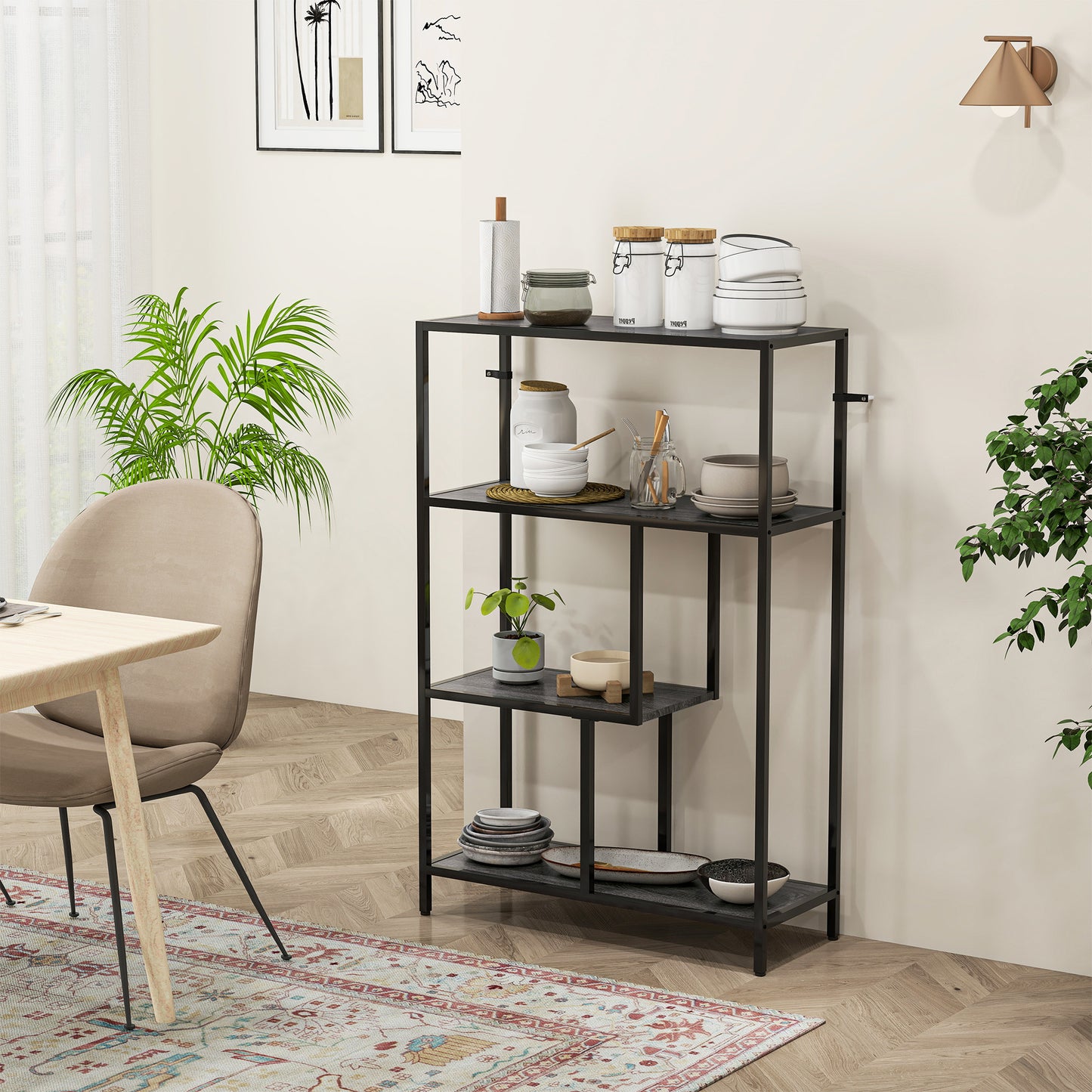 Industrial Bookshelf Bookcase w/ Open Shelves for Study Charcoal Grey