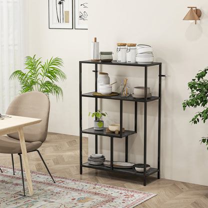 Industrial Bookshelf Bookcase w/ Open Shelves for Study Charcoal Grey