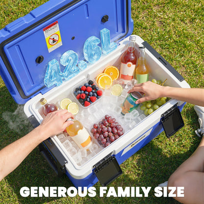 42.6L Insulated Cool Box, Portable Ice Cooler with Handle, Blue