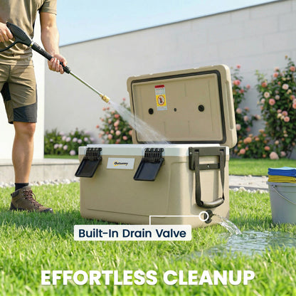 42.6L Insulated Cool Box, Portable Ice Cooler with Handle, Khaki