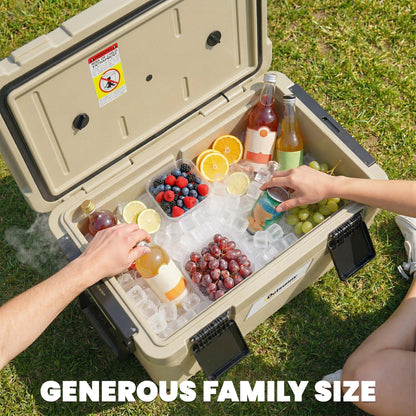 42.6L Insulated Cool Box, Portable Ice Cooler with Handle, Khaki