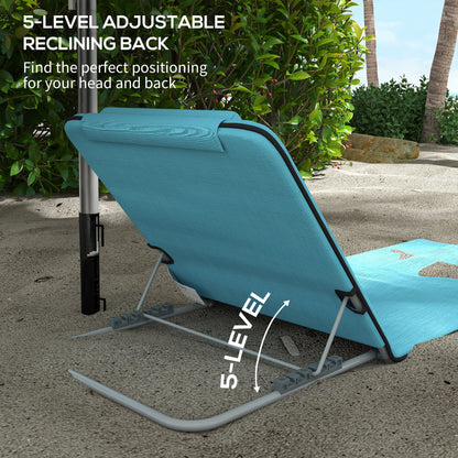 Set of 2 Foldable Garden Beach Chair Mat Lightweight Outdoor Sun Lounger Seats Adjustable Back Metal Frame PE Fabric Head Pillow, Sky Blue