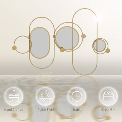 Metal Wall Art with Mirrors, Coat Hooks, Decorative Mirror Decor, Gold