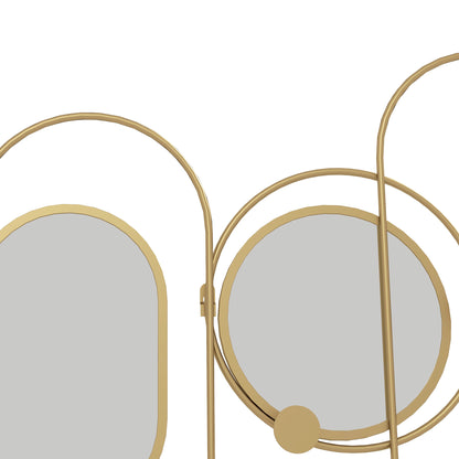 Metal Wall Art with Mirrors, Coat Hooks, Decorative Mirror Decor, Gold