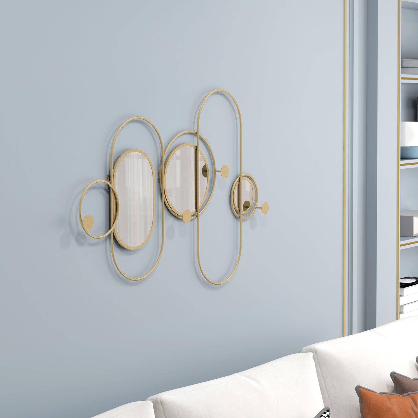 Metal Wall Art with Mirrors, Coat Hooks, Decorative Mirror Decor, Gold