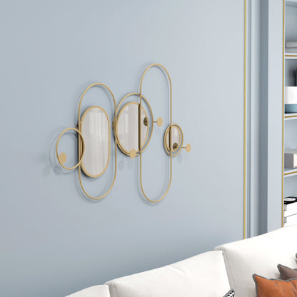 Metal Wall Art with Mirrors, Coat Hooks, Decorative Mirror Decor, Gold