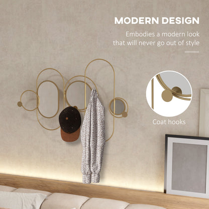 Metal Wall Art with Mirrors, Coat Hooks, Decorative Mirror Decor, Gold