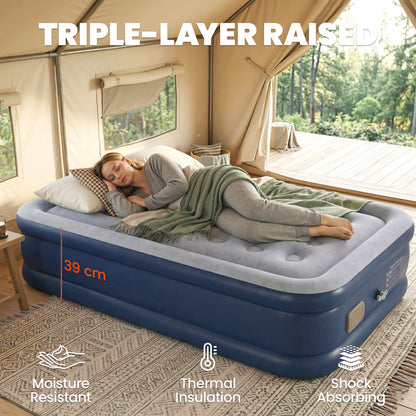 Inflatable Mattress, Single Air Bed with Built-in Pump, Grey