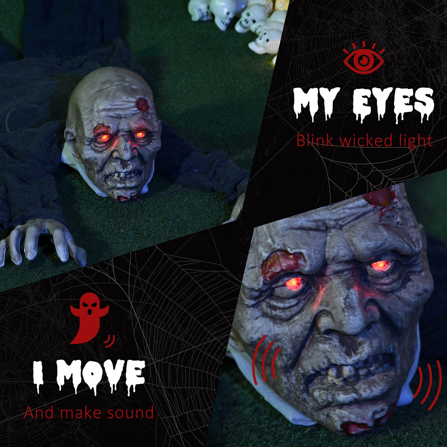 5.2ft Halloween Outdoor Decoration Crawling Zombie, Sound Activated