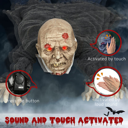 5.2ft Halloween Outdoor Decoration Crawling Zombie, Sound Activated