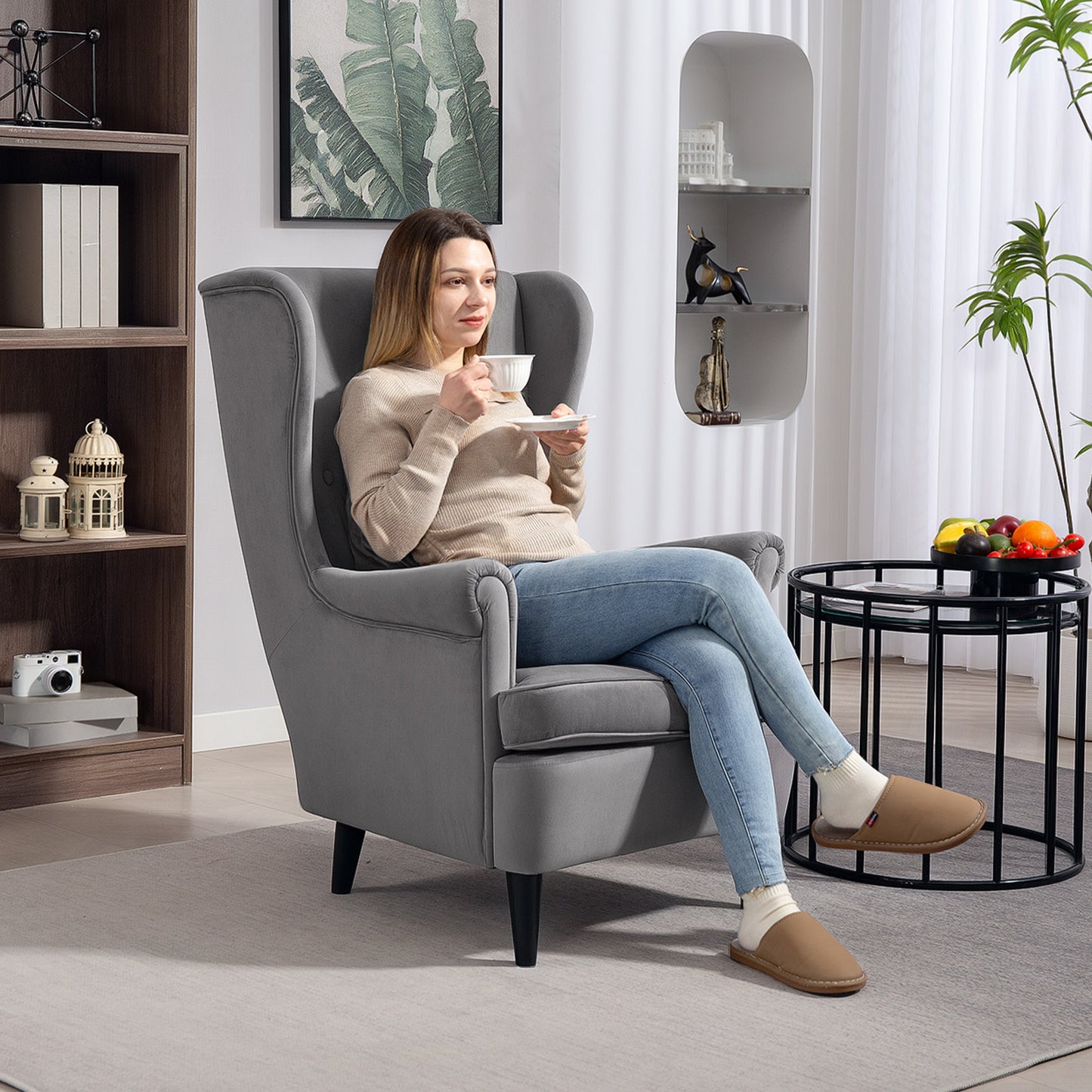 Wingback Chair, Modern Accent Chair for Living Room Bedroom, Grey