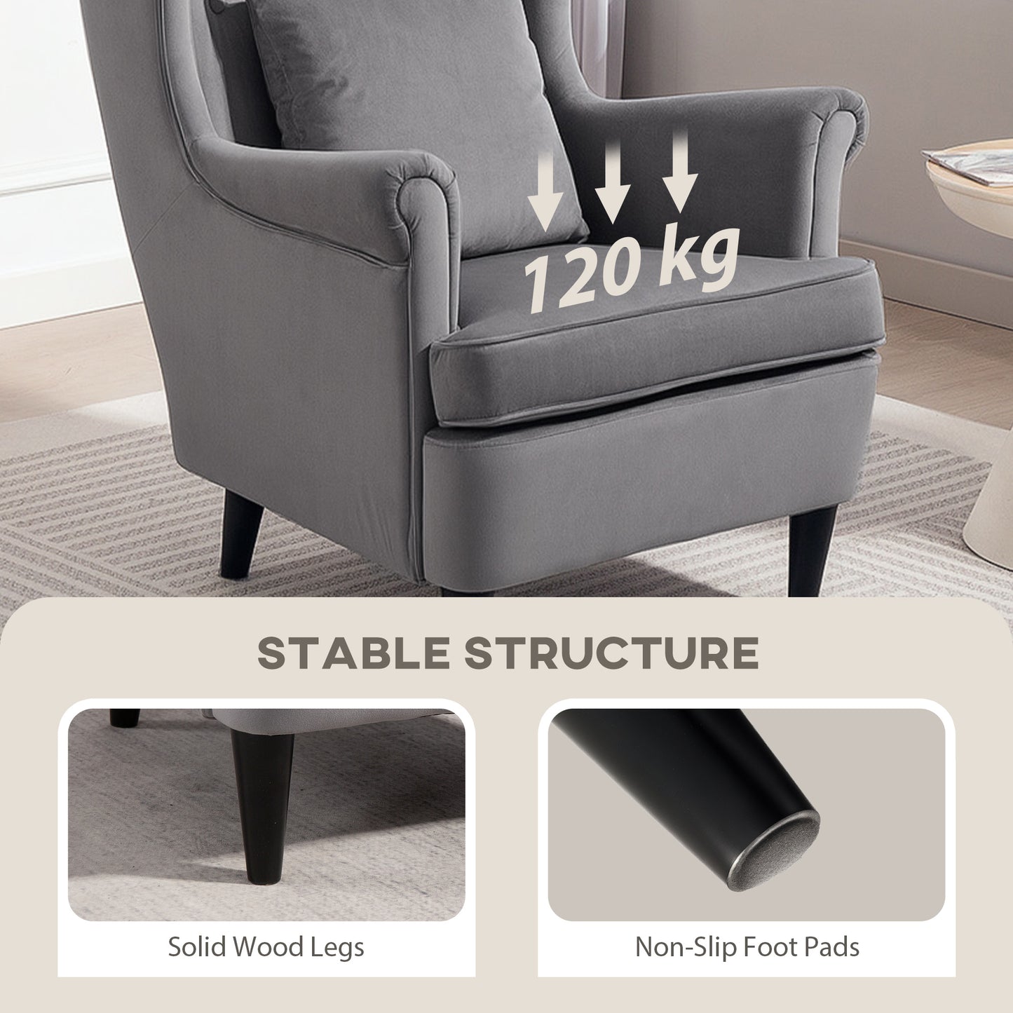 Wingback Chair, Modern Accent Chair for Living Room Bedroom, Grey
