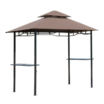 8 ft New Double-Tier BBQ Gazebo Grill Canopy Barbecue Tent Shelter Patio Deck Cover - Coffee
