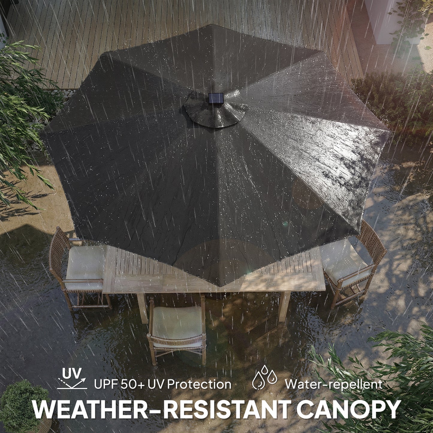3 m Garden Parasol Umbrella with LED Lights, Patio Umbrella Black