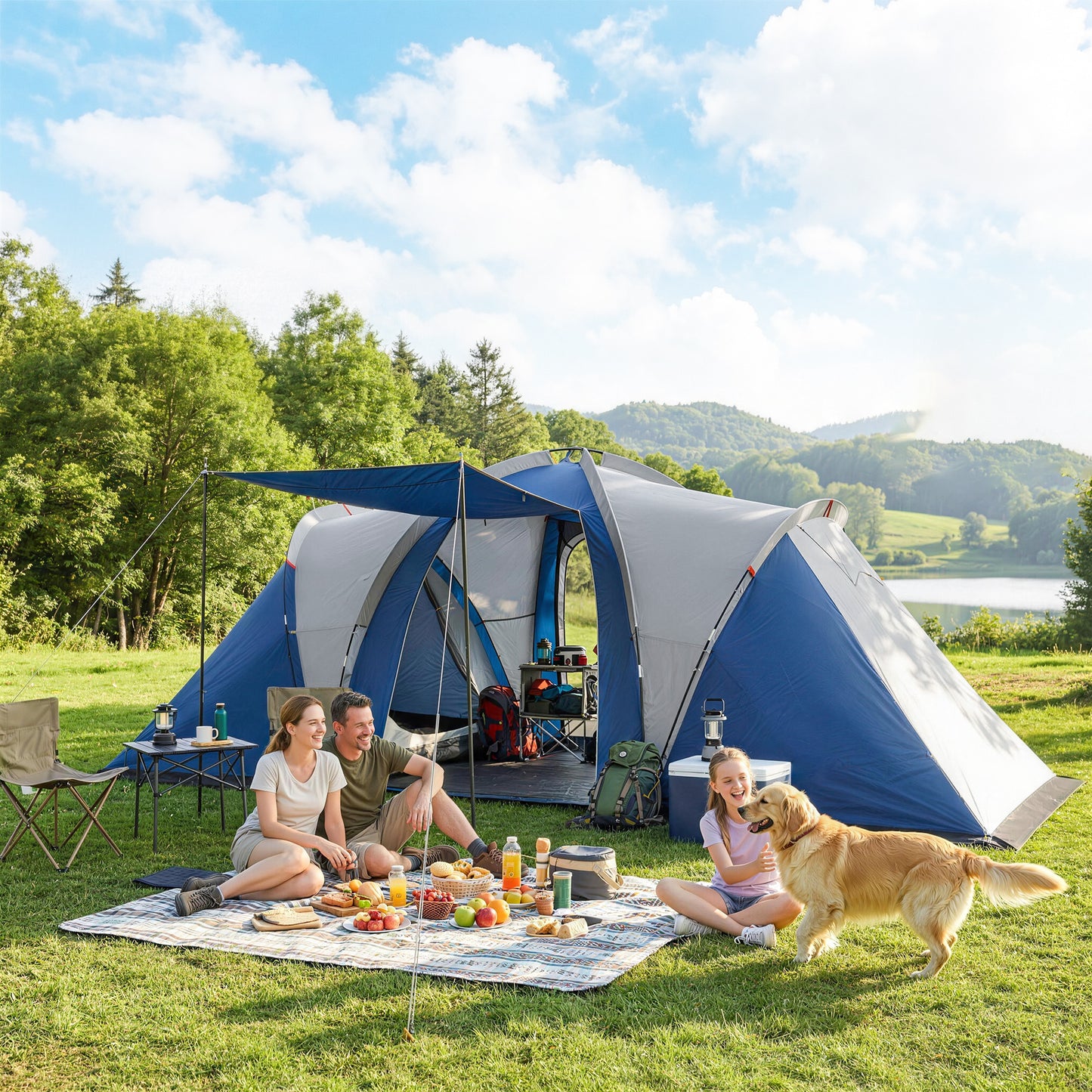 Family Camping Tent 3000mm Waterproof 8-12 Person Navy Blue