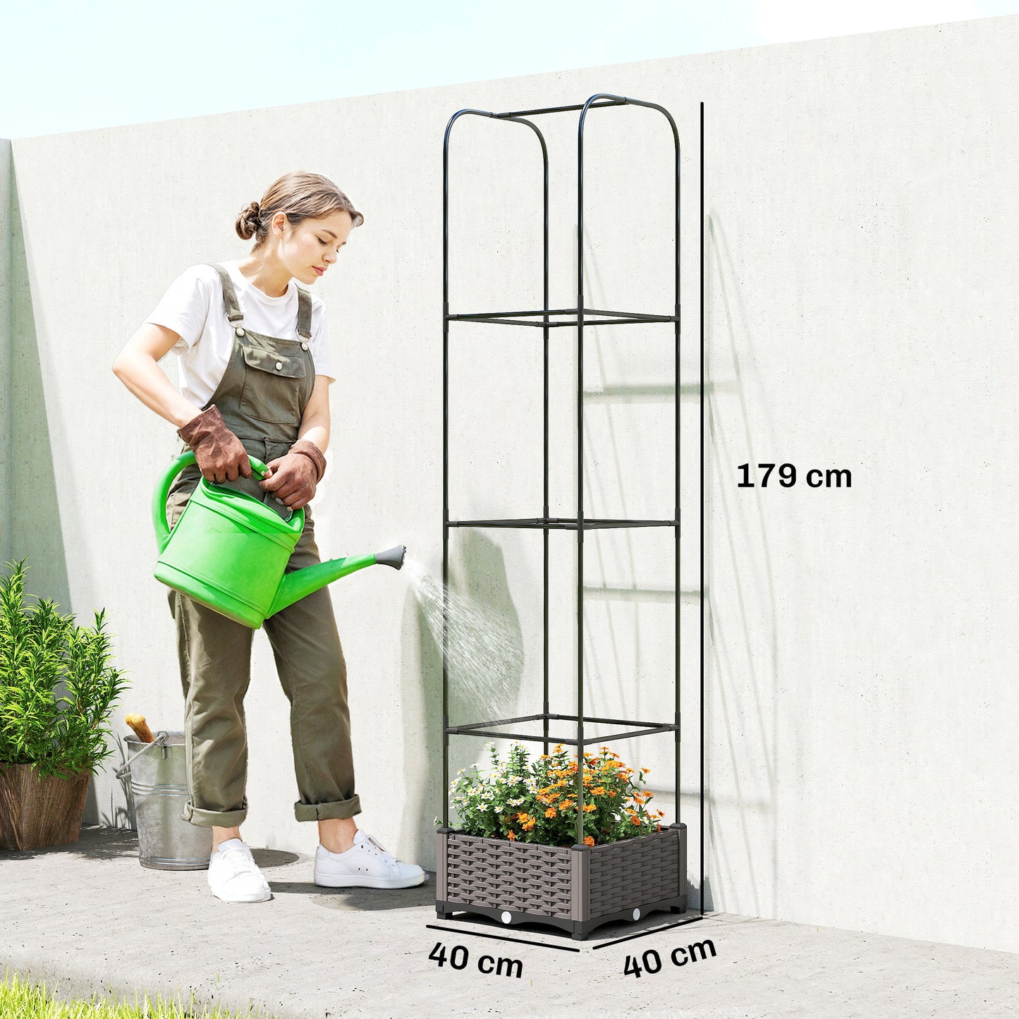 Raised Garden Bed with Trellis and Drainage Holes, Drain Plugs