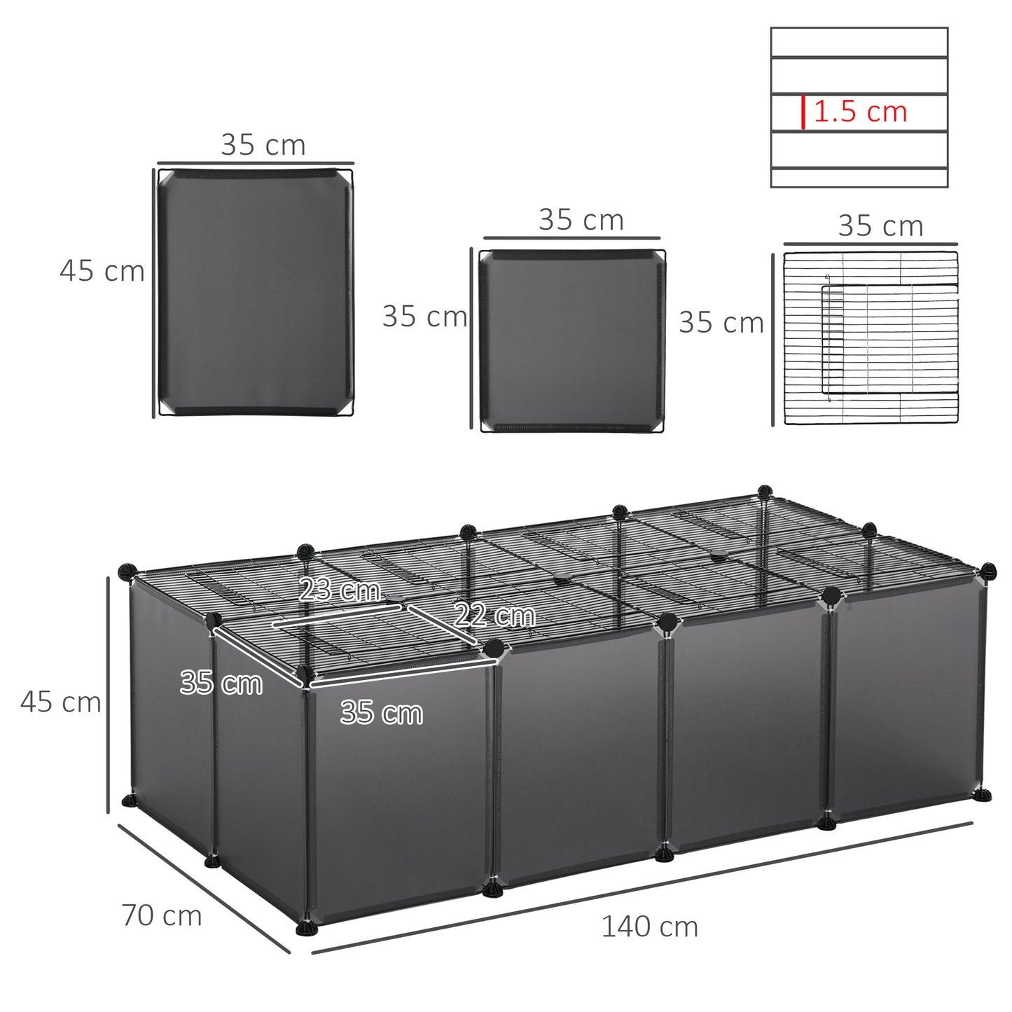 DIY Pet Playpen 28 Panels Small Animal Cage for Guinea Pigs Grey