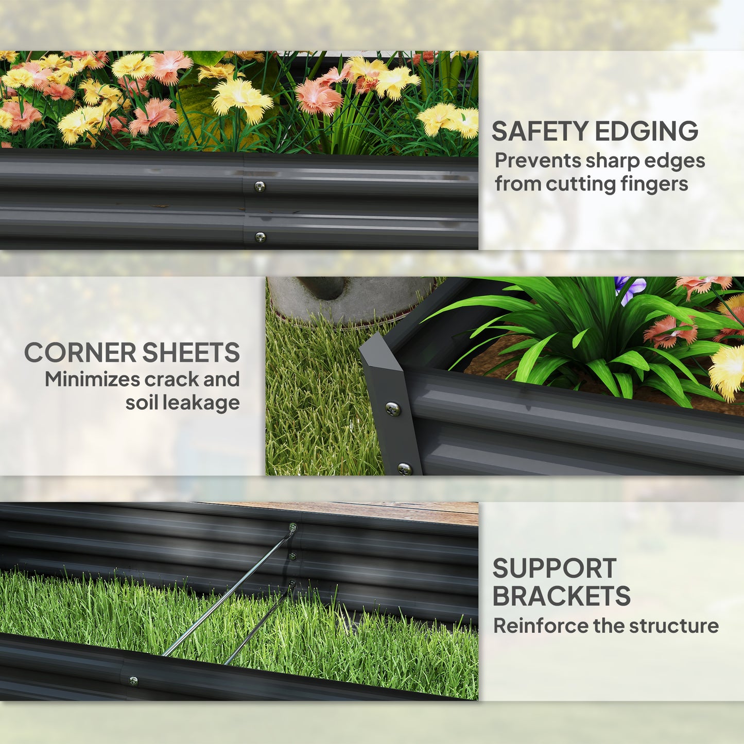 Galvanised Raised Garden Bed, Raised Planter, Dark Grey