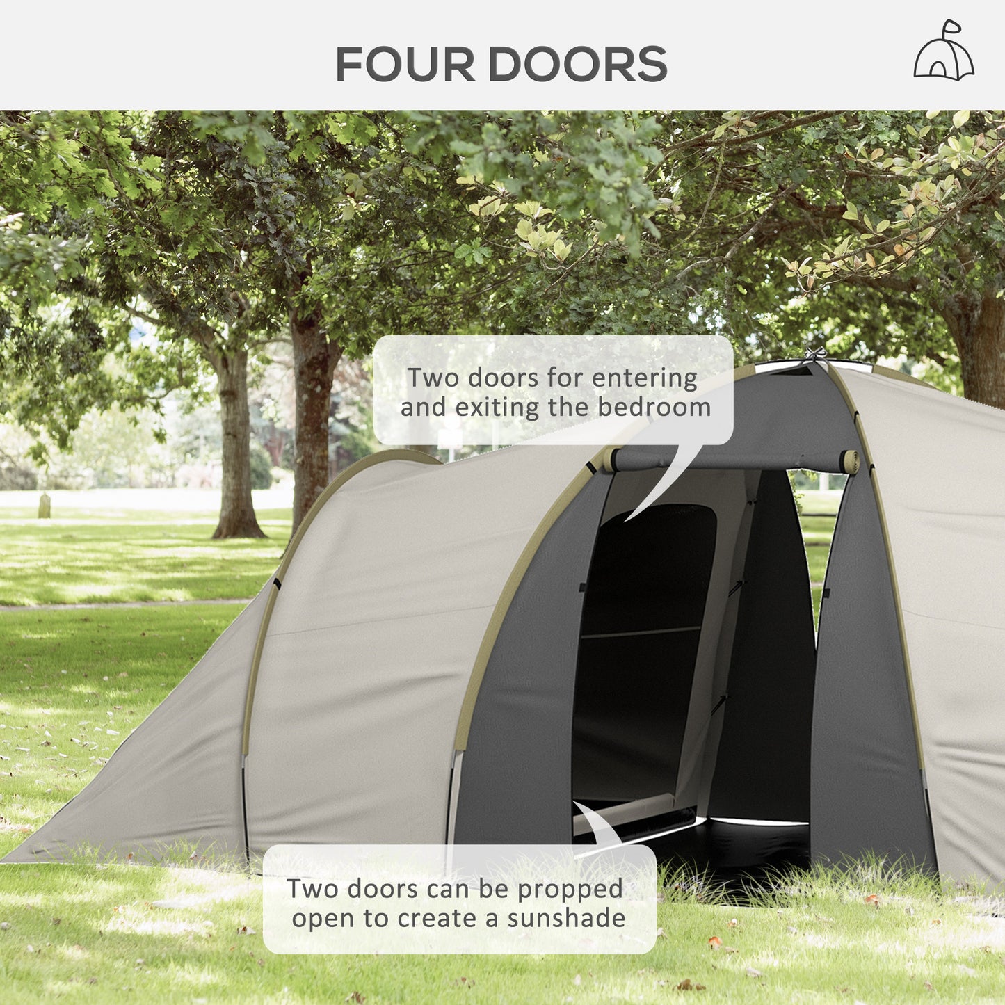 4-6 Man Tunnel Tent Camping Tent with 2 Bedroom, Vestibule, Bag, 2000mm Waterproof, UV50+ for Fishing, Hiking, Festival