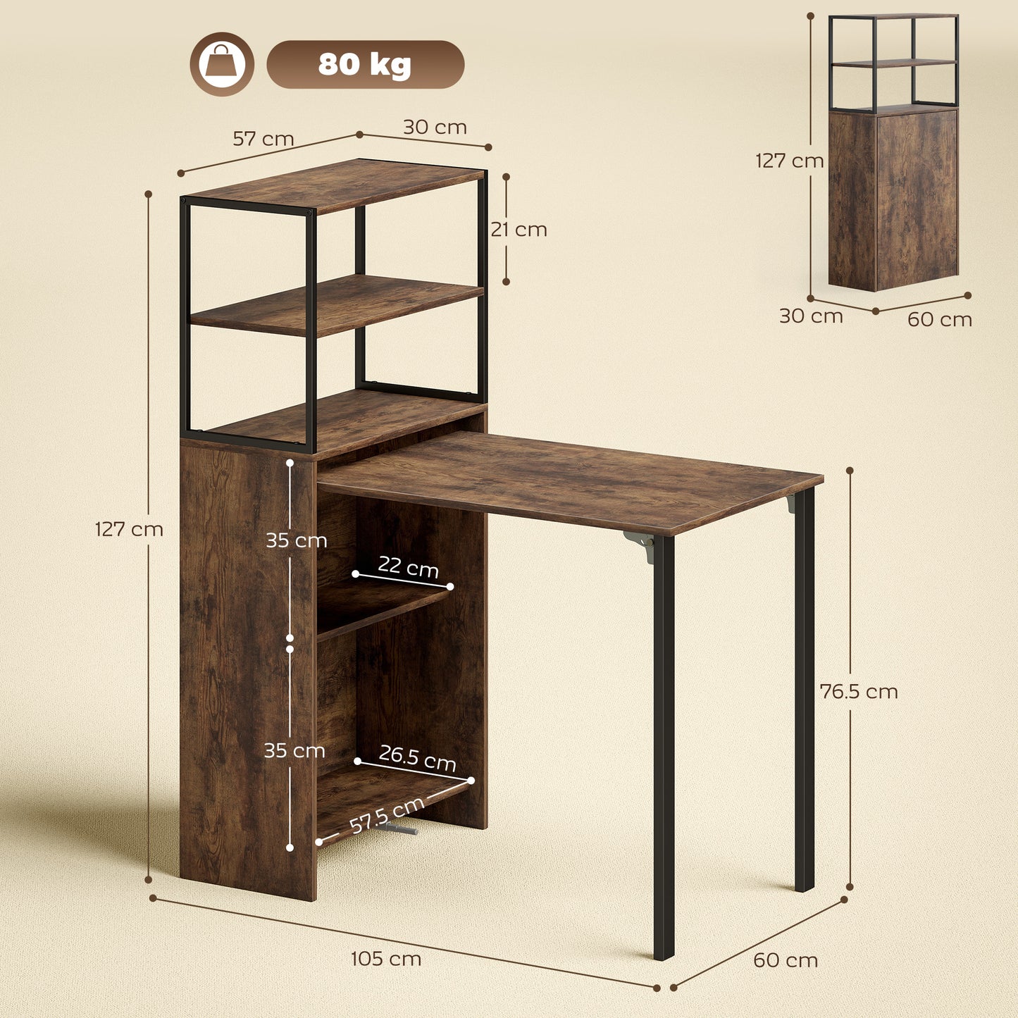 Foldable Computer Desk, Office Desk for Small Spaces, Rustic Brown