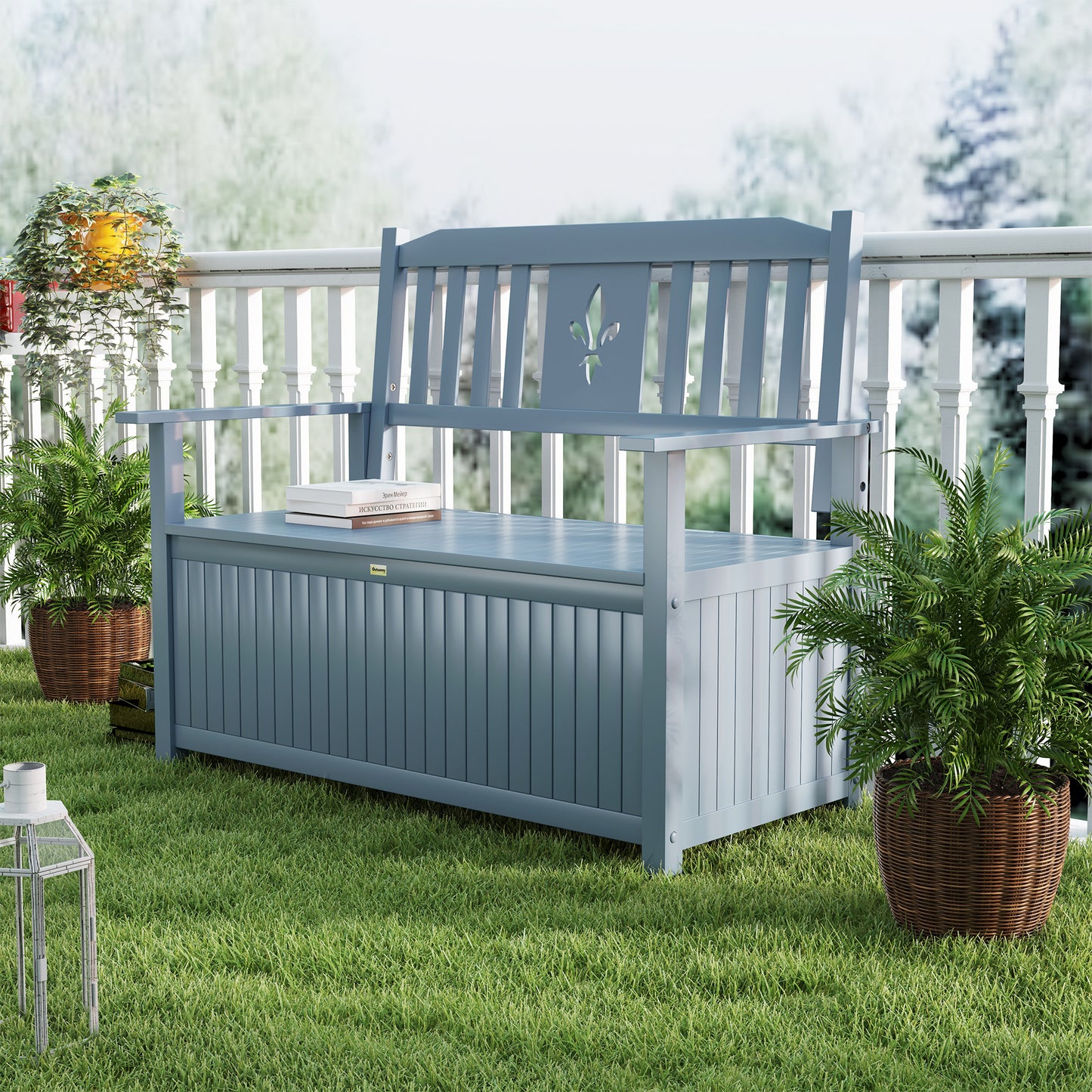 2 Seater Wood Garden Storage Bench Outdoor Storage Box Grey