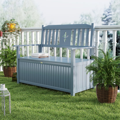 2 Seater Wood Garden Storage Bench Outdoor Storage Box Grey