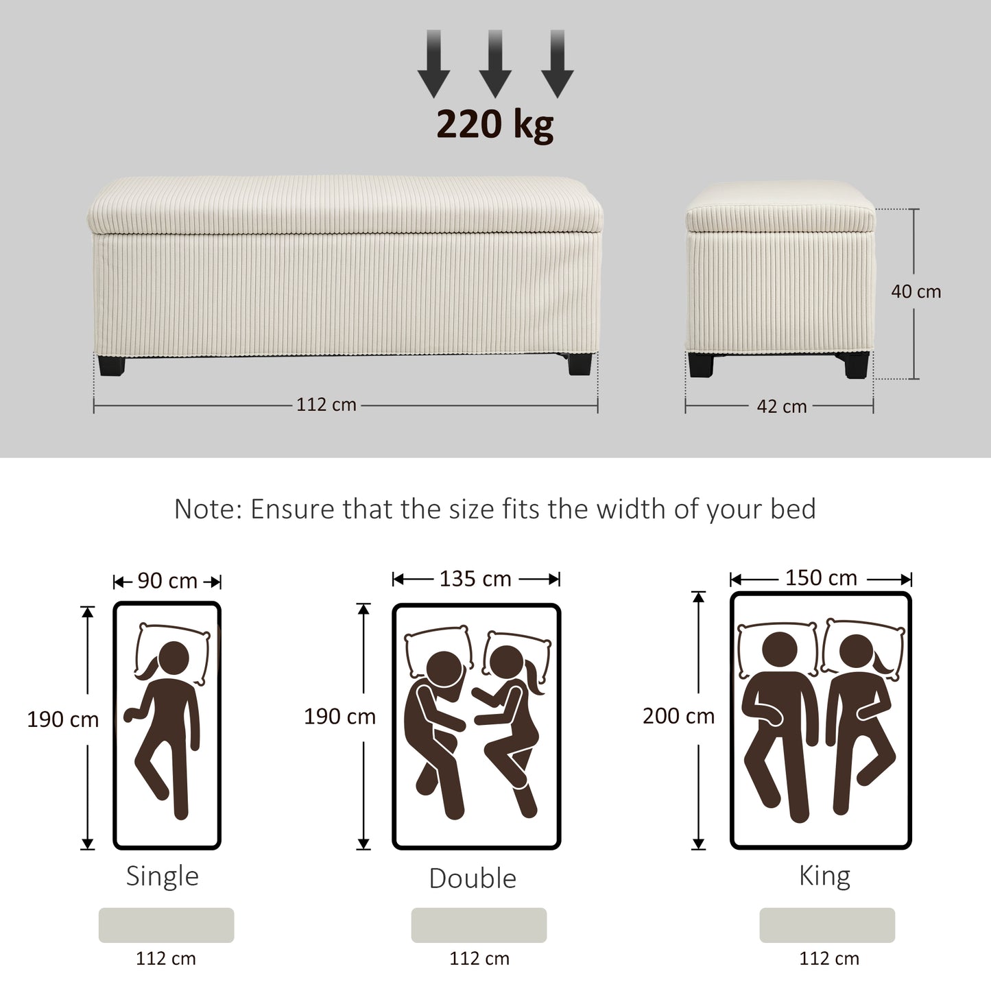 Storage Ottoman with Lid, 112cm Bench Chest Box, Beige