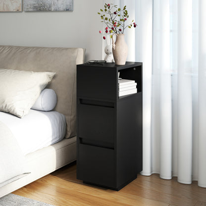 Slim Bedside Table, Bedside Cabinet with Open Shelf and 2 Drawers