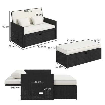 Garden Rattan Furniture Set 2 Seater Patio Sun Lounger Daybed Cream
