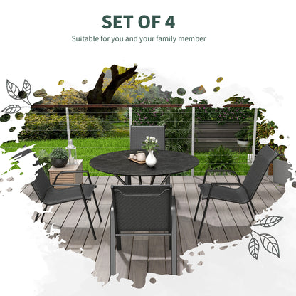 Stackable Outdoor Rattan Chairs Set of 4 with Armrests and Backrest, Grey