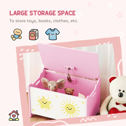 Toy Box with Lid, Safety Hinges for Kids, Nursery, Bedroom, Pink