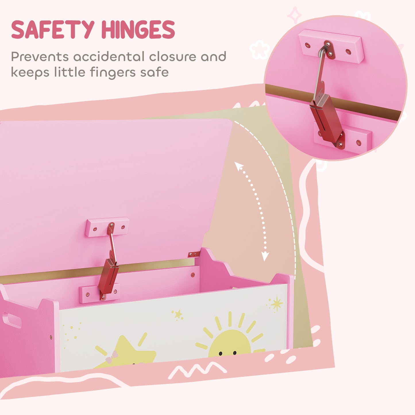 Toy Box with Lid, Safety Hinges for Kids, Nursery, Bedroom, Pink