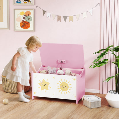 Toy Box with Lid, Safety Hinges for Kids, Nursery, Bedroom, Pink