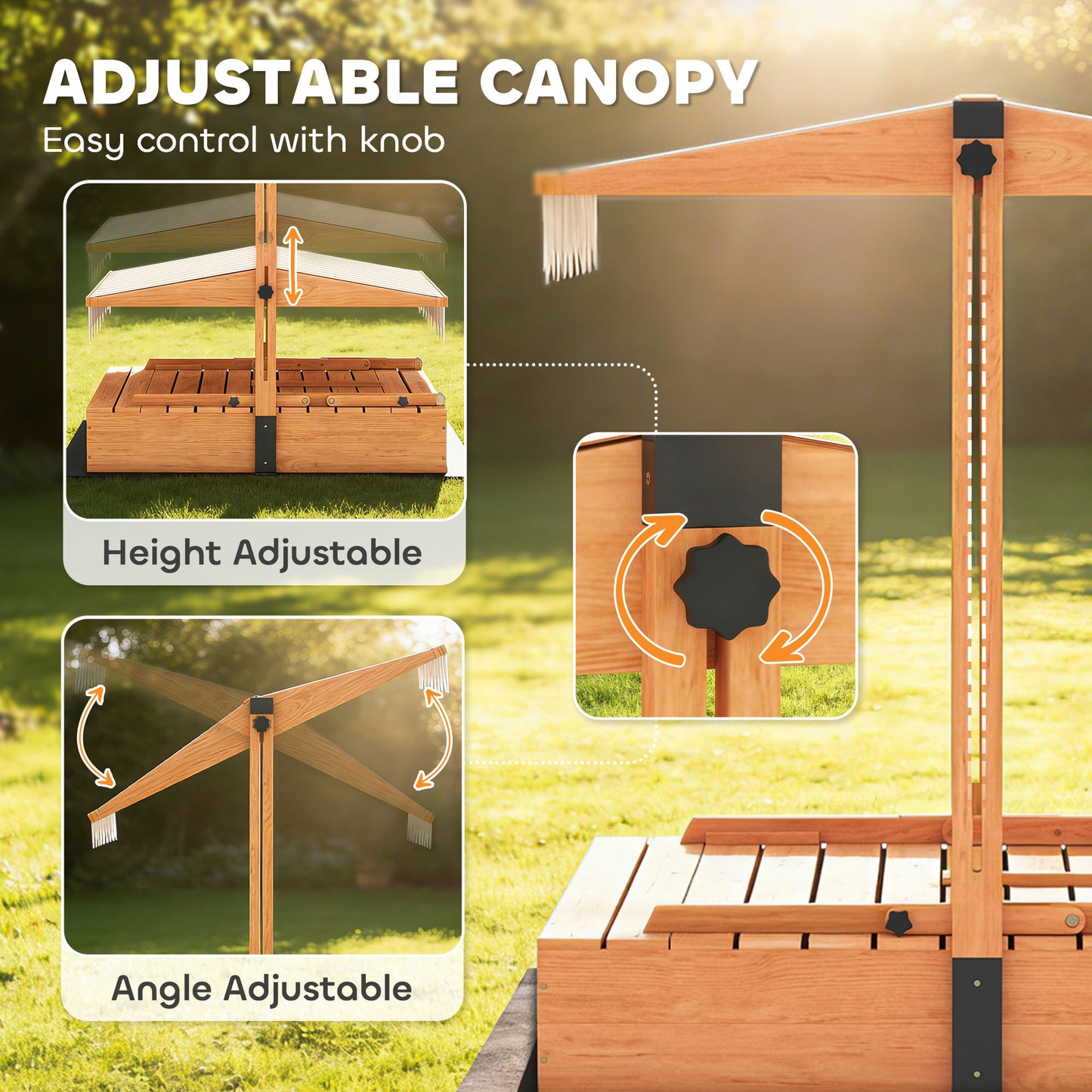 Kids Sand Pit with Lid, Wooden Sandpit with Foldable Picnic Table