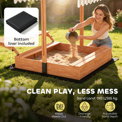 Kids Sand Pit with Lid, Wooden Sandpit with Foldable Picnic Table