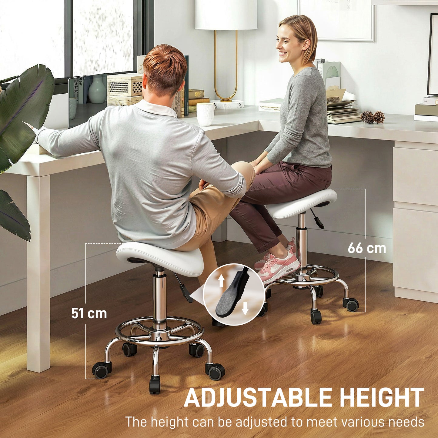 Saddle Chair, Rolling Salon Stool for Massage Spa, White