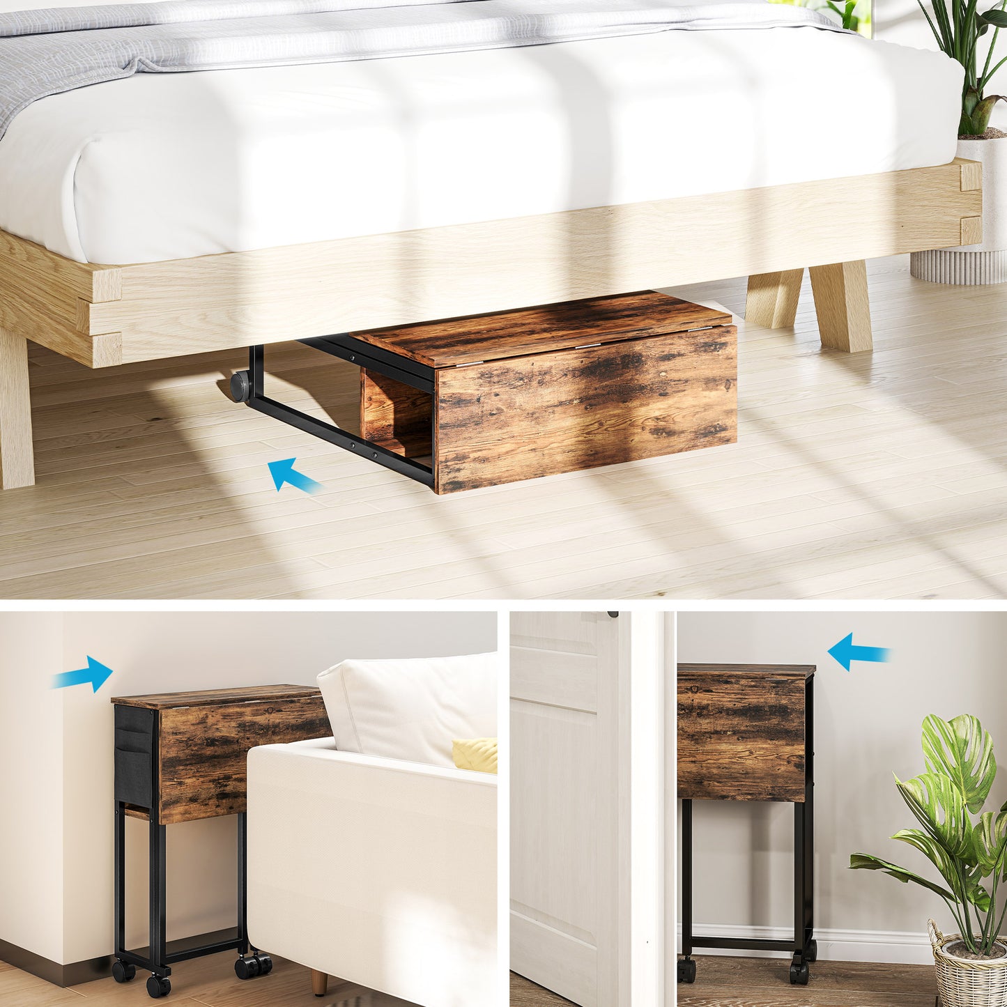 63 cm Foldable Computer Desk on Wheels for Small Spaces Rustic Brown
