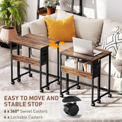 63 cm Foldable Computer Desk on Wheels for Small Spaces Rustic Brown