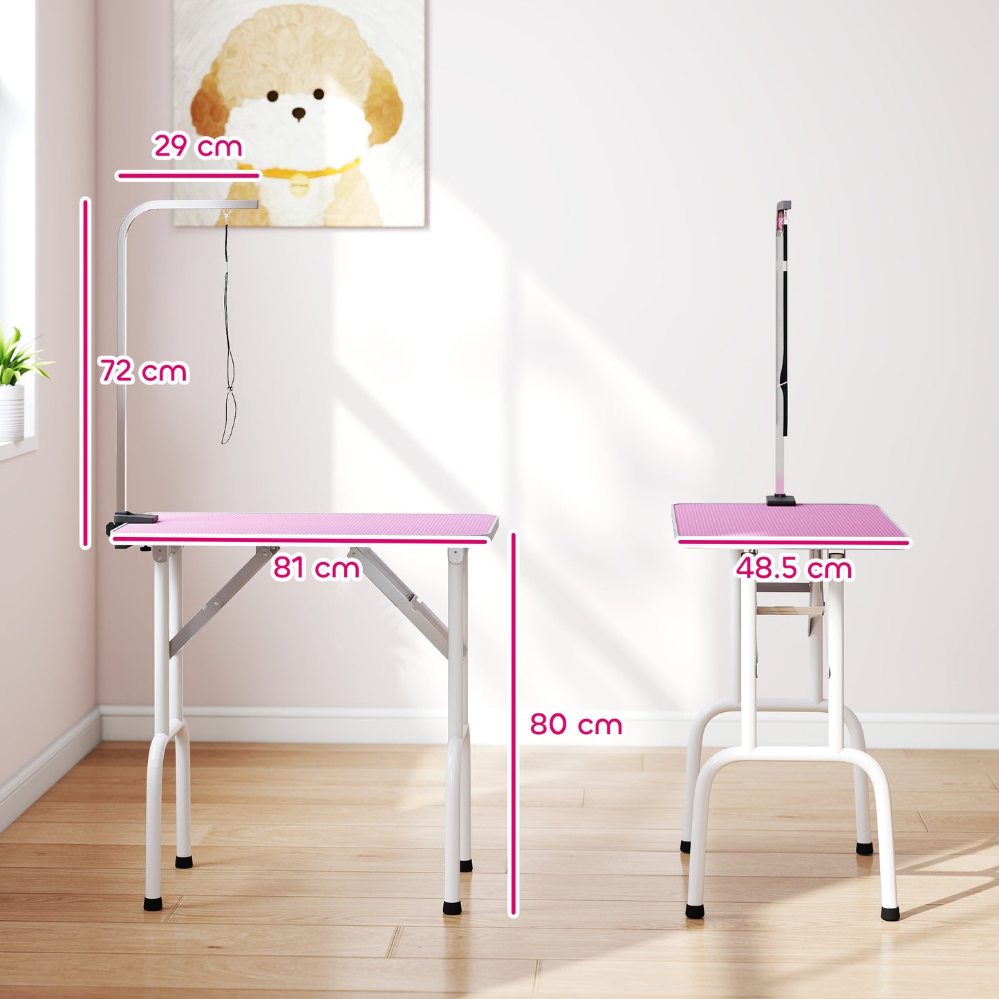 Foldable Dog Grooming Table Adjustable Arm for Small Dogs 81x49x80 cm