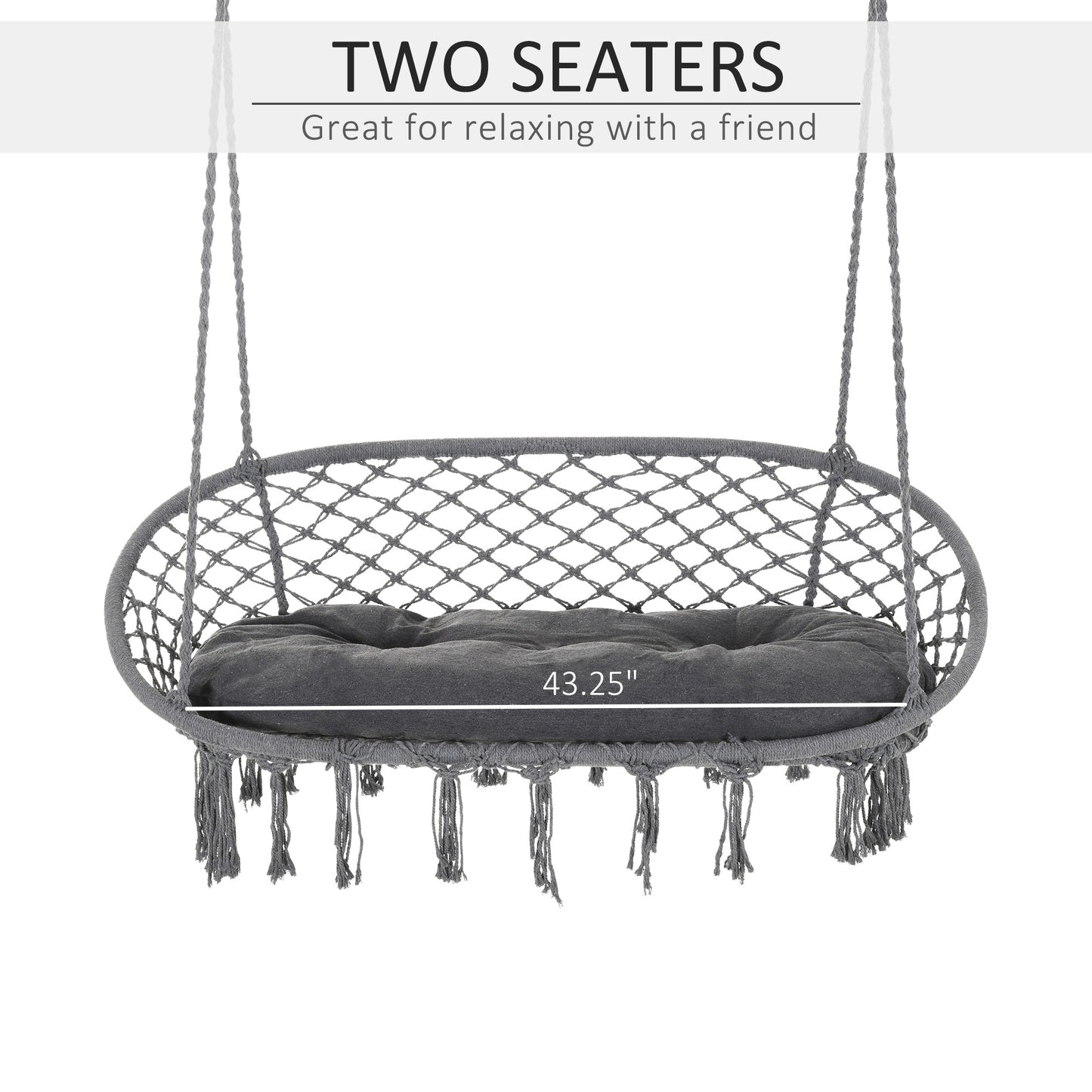 Hanging Hammock Chair Macrame Seat for Patio Garden Yard Dark Grey