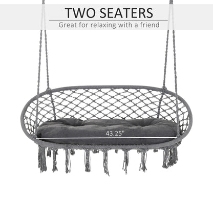 Hanging Hammock Chair Macrame Seat for Patio Garden Yard Dark Grey
