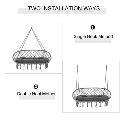 Hanging Hammock Chair Macrame Seat for Patio Garden Yard Dark Grey