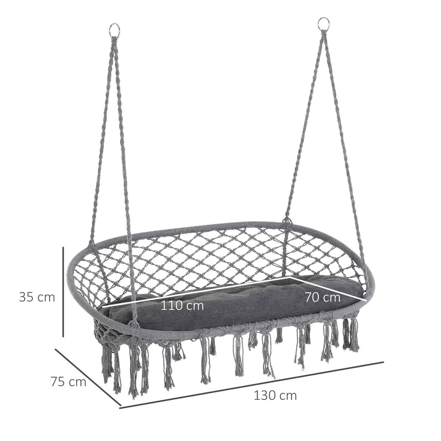 Hanging Hammock Chair Macrame Seat for Patio Garden Yard Dark Grey