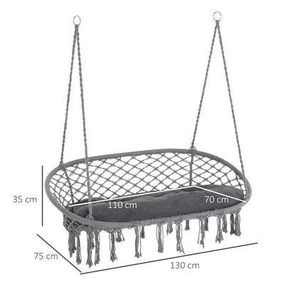 Hanging Hammock Chair Macrame Seat for Patio Garden Yard Dark Grey