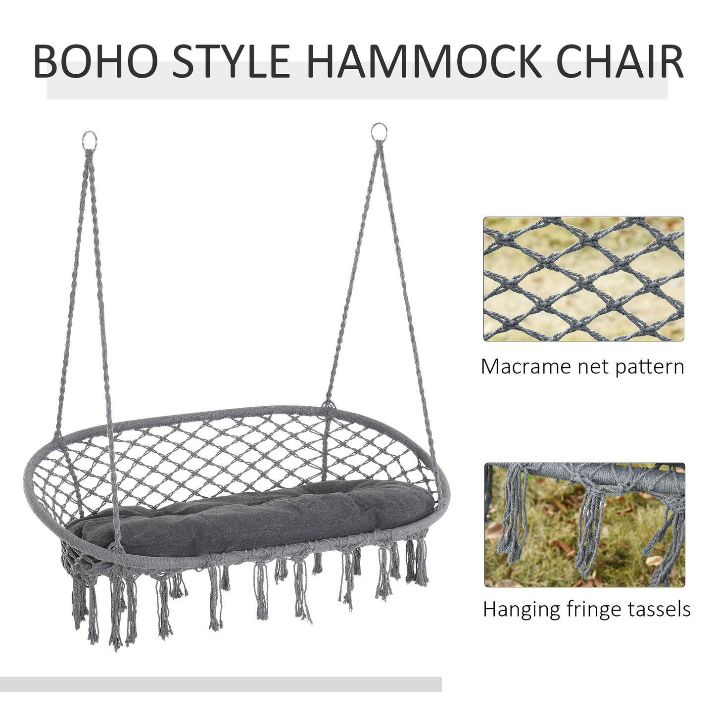 Hanging Hammock Chair Macrame Seat for Patio Garden Yard Dark Grey